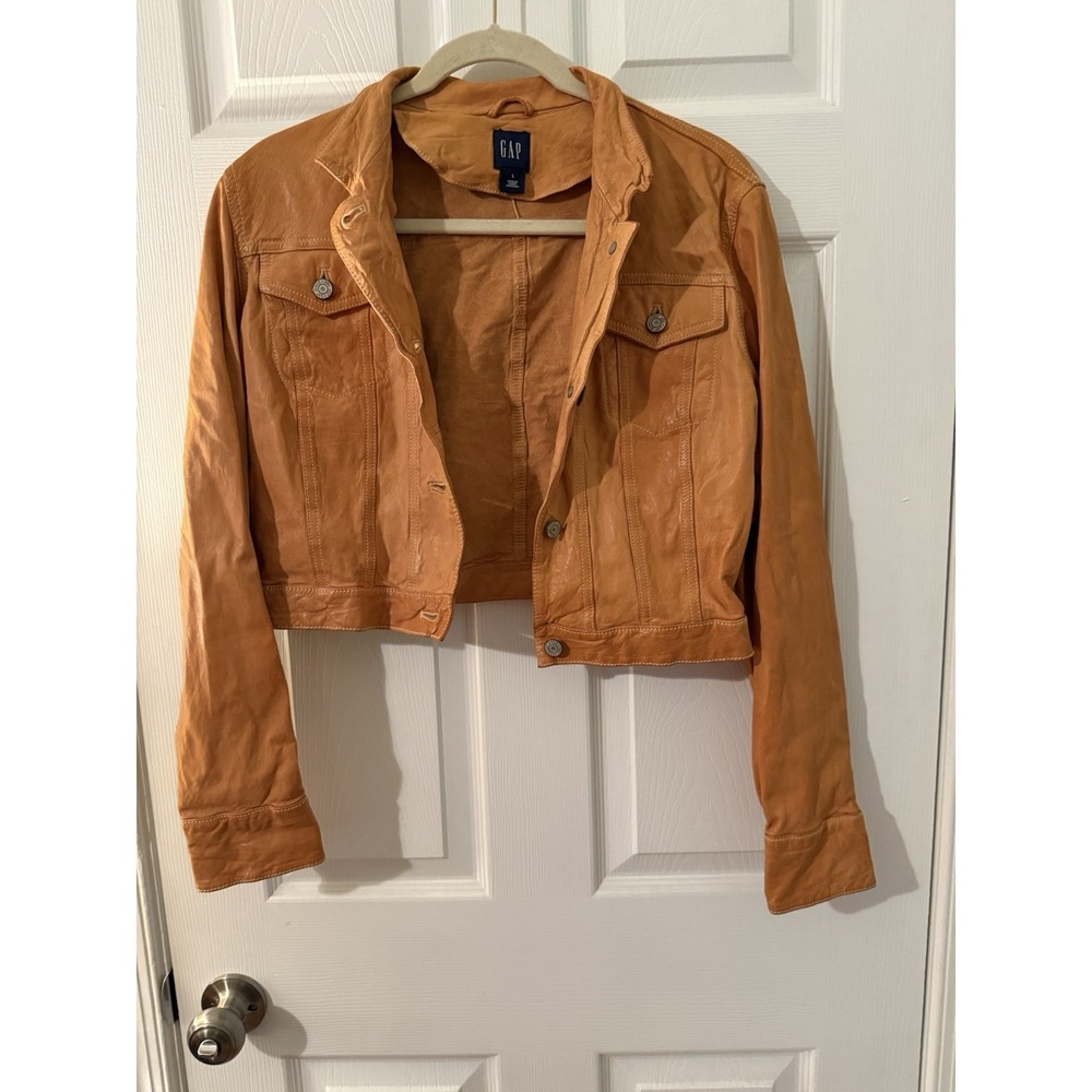 Vintage Y2K Gap Saddle Tan Cropped Lamb Leather Jacket L